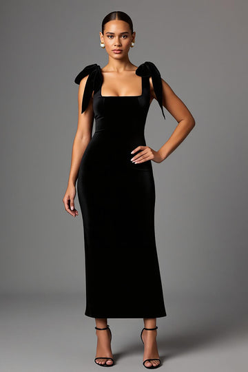 Black Bodycon Square Neck Semi-Formal Dress